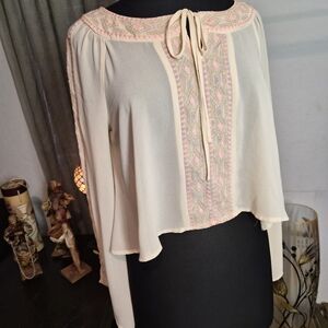 Blu Pepper Cream and Pink Embroidered Blouse